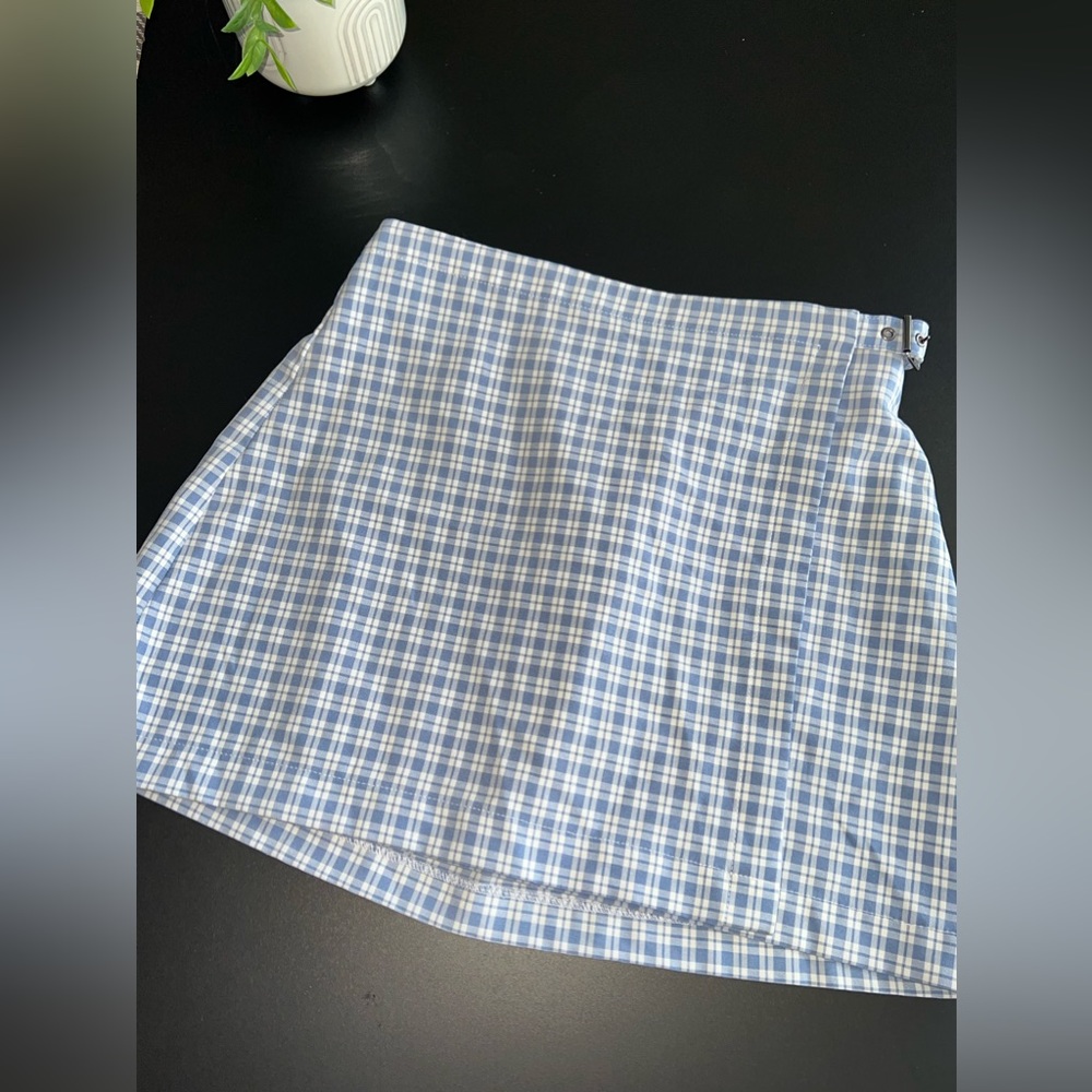 Wild Fable Light a blue Checkered Skirt With Metal Side Buckle Size Small NWOT